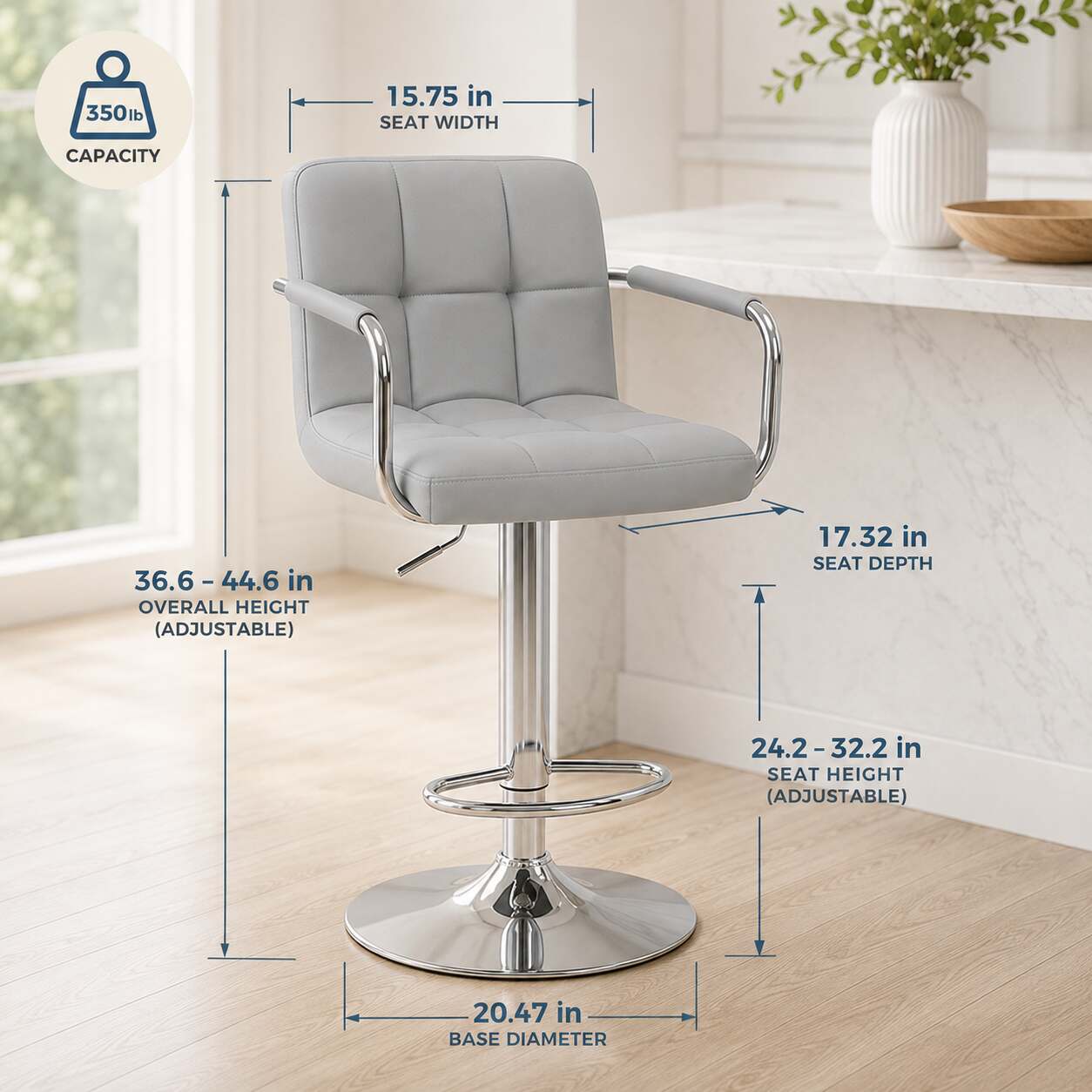 Bar Stools Set of 2, Adjustable Swivel Bar Stool