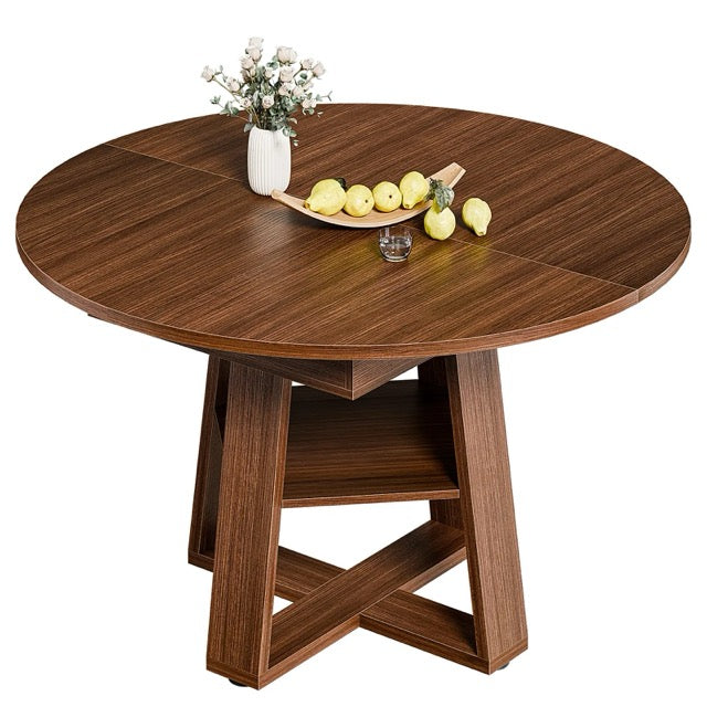 Extendable Oval Dining Table with Storage Shelf, Space-Saving Kitchen Table