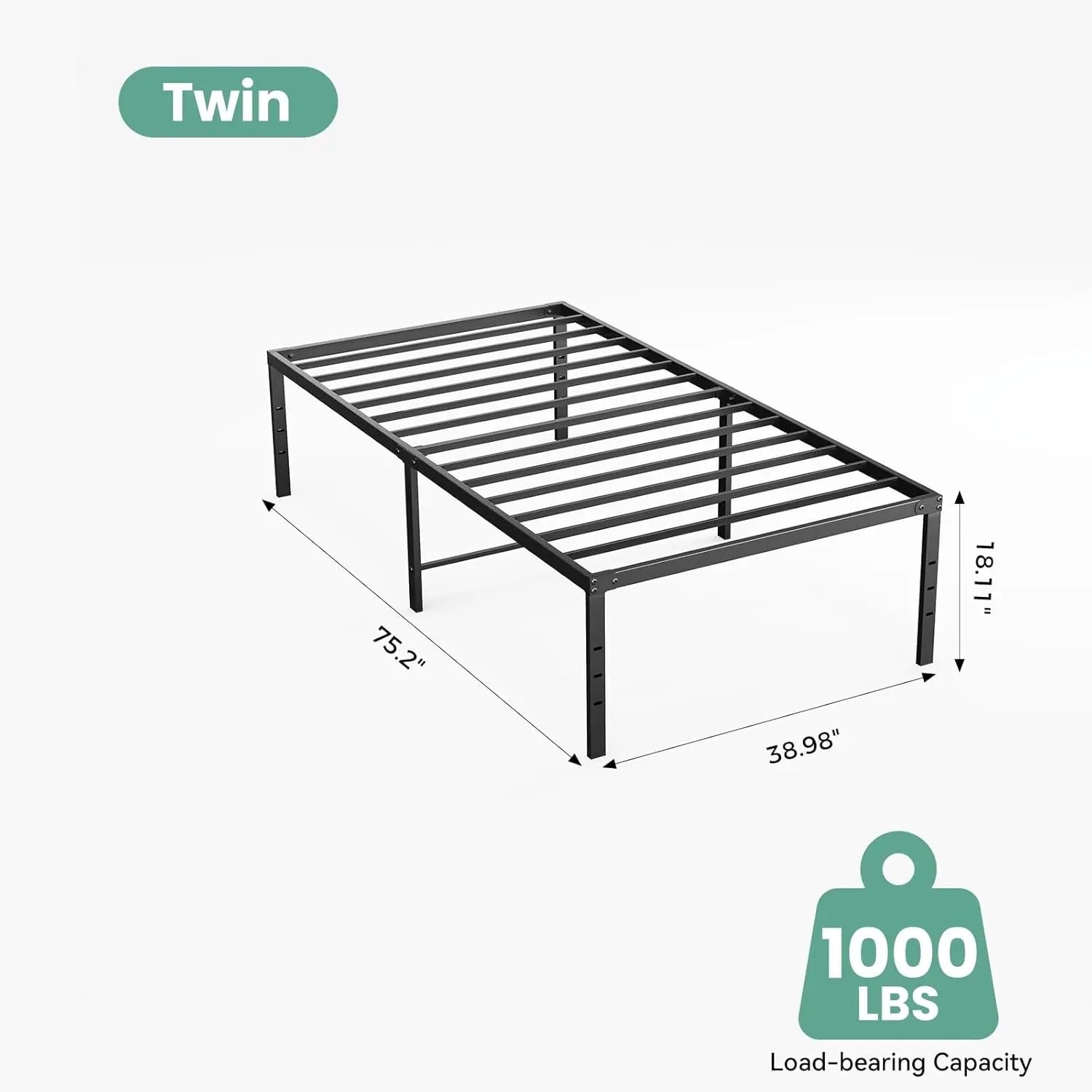 Heavy Duty Metal Bed Frame with Steel Slat Support