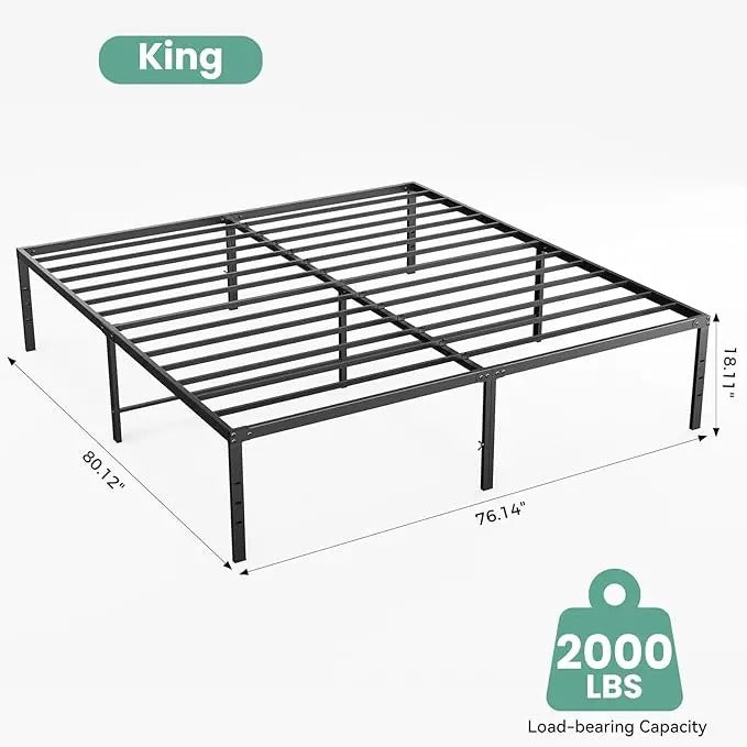 Heavy Duty Metal Bed Frame with Steel Slat Support