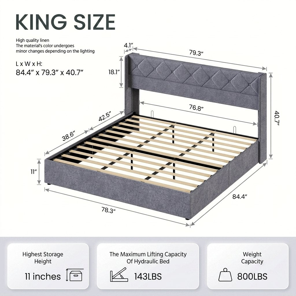 Velvet Gas-Lift Storage Bed Frame