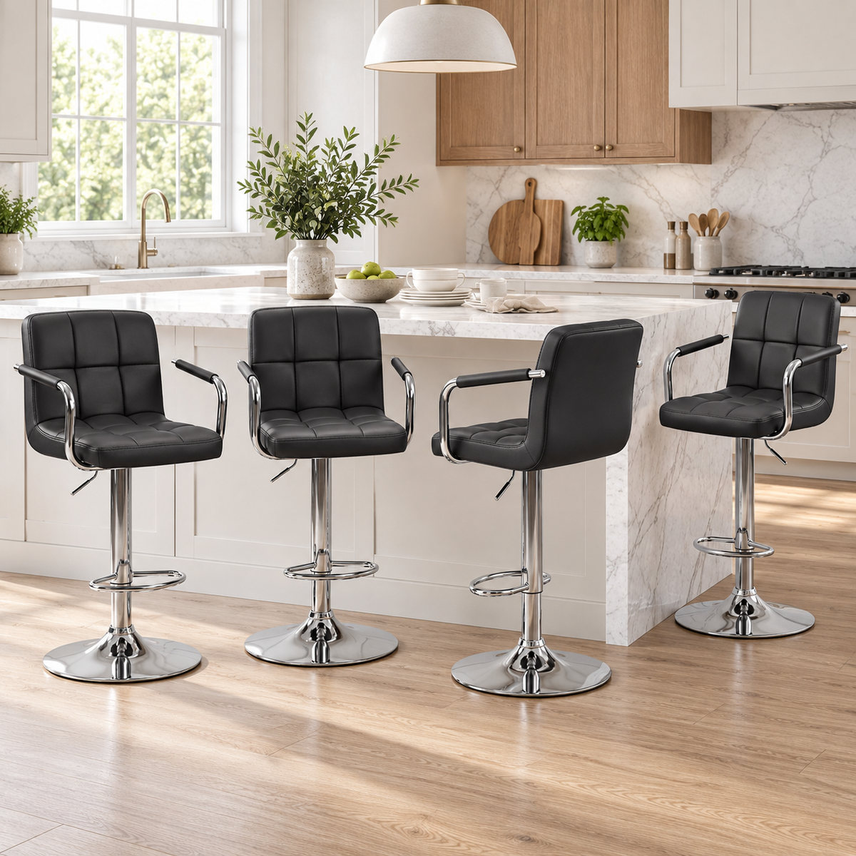 Adjustable Swivel Bar Stools with Padded Arms & PU Leather for Kitchen Island