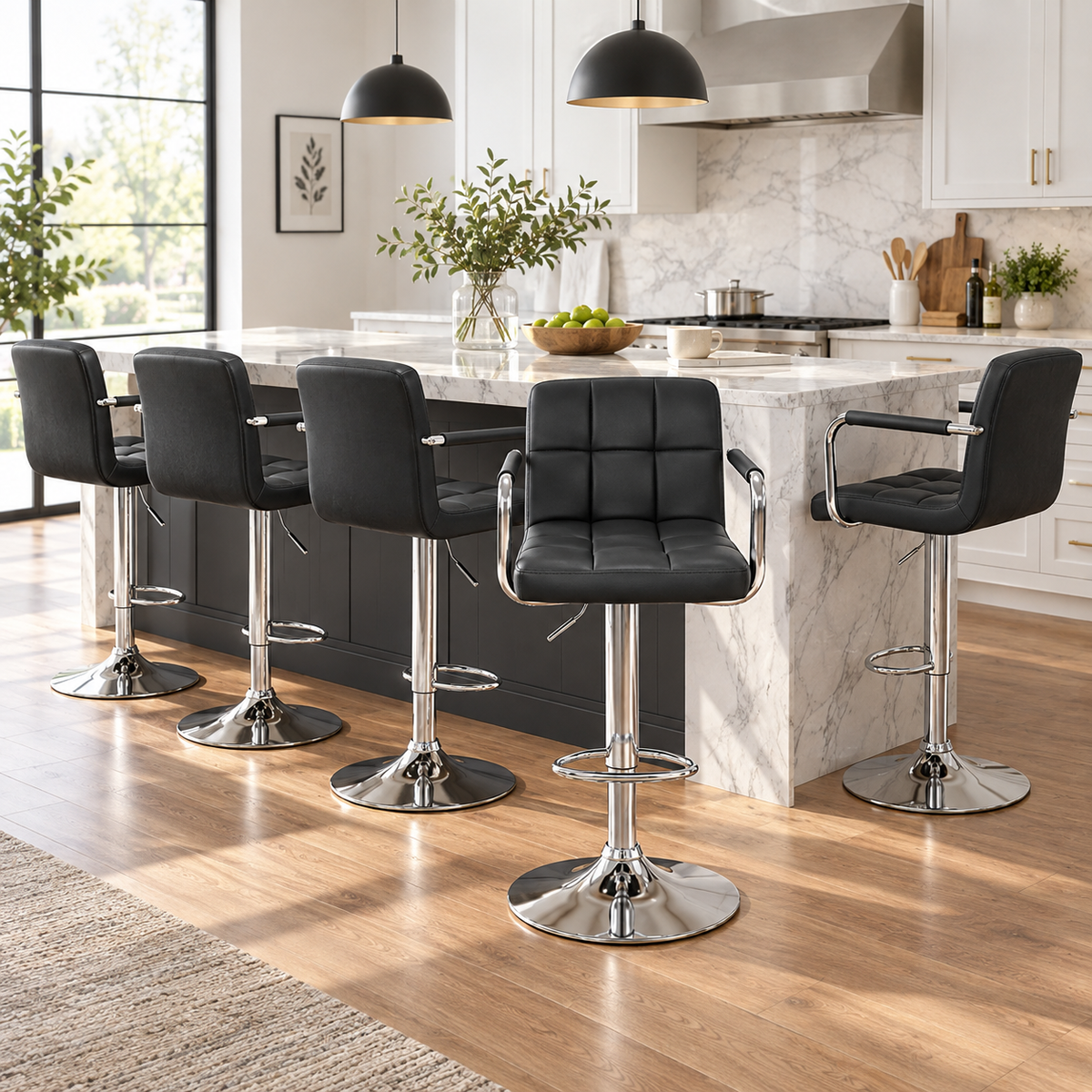 Adjustable Swivel Bar Stools with Padded Arms & PU Leather for Kitchen Island