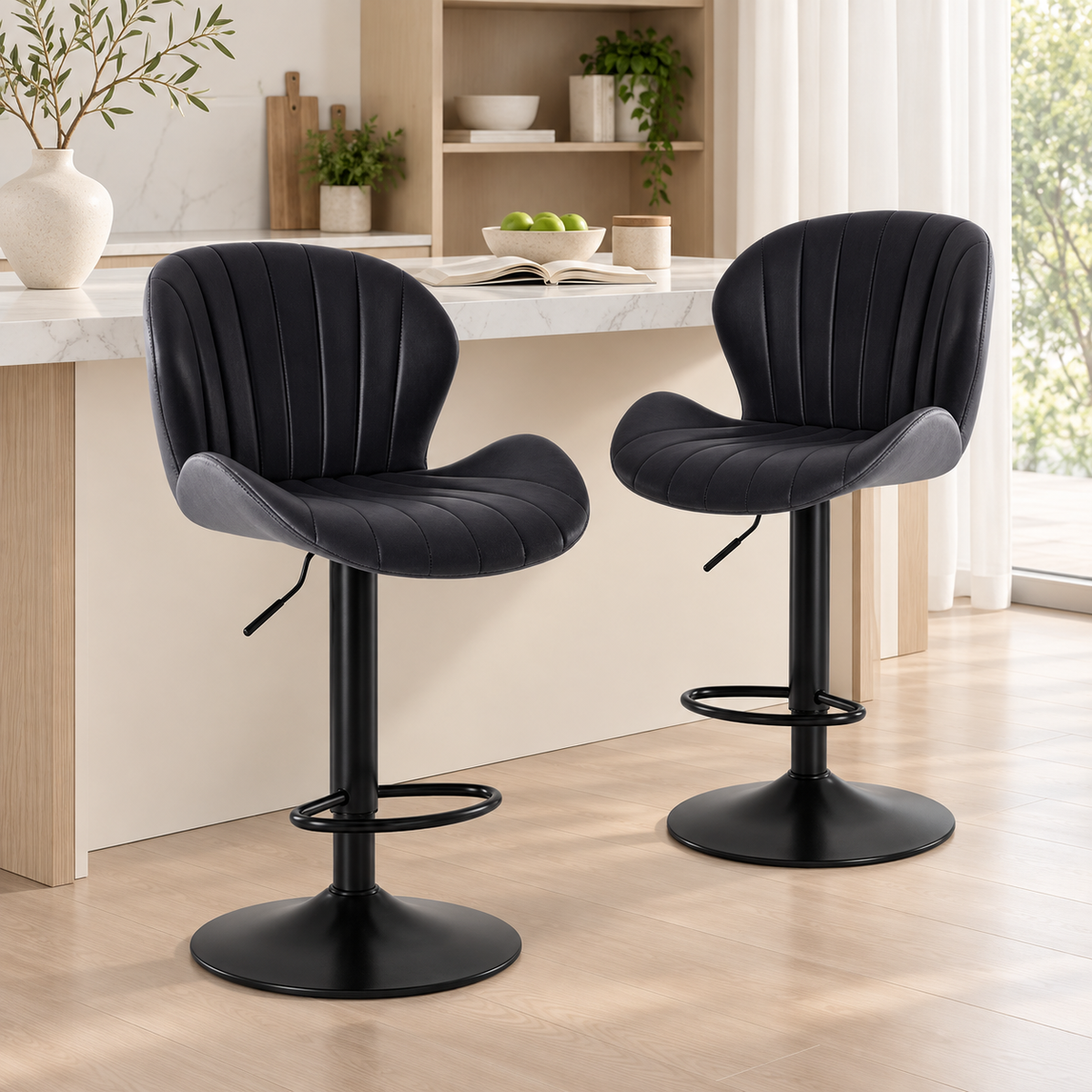 Modern Adjustable Swivel Bar Stools with Fabric Upholstery