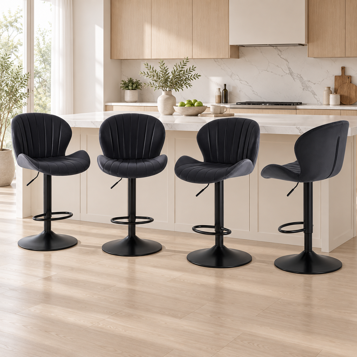 Modern Adjustable Swivel Bar Stools with Fabric Upholstery