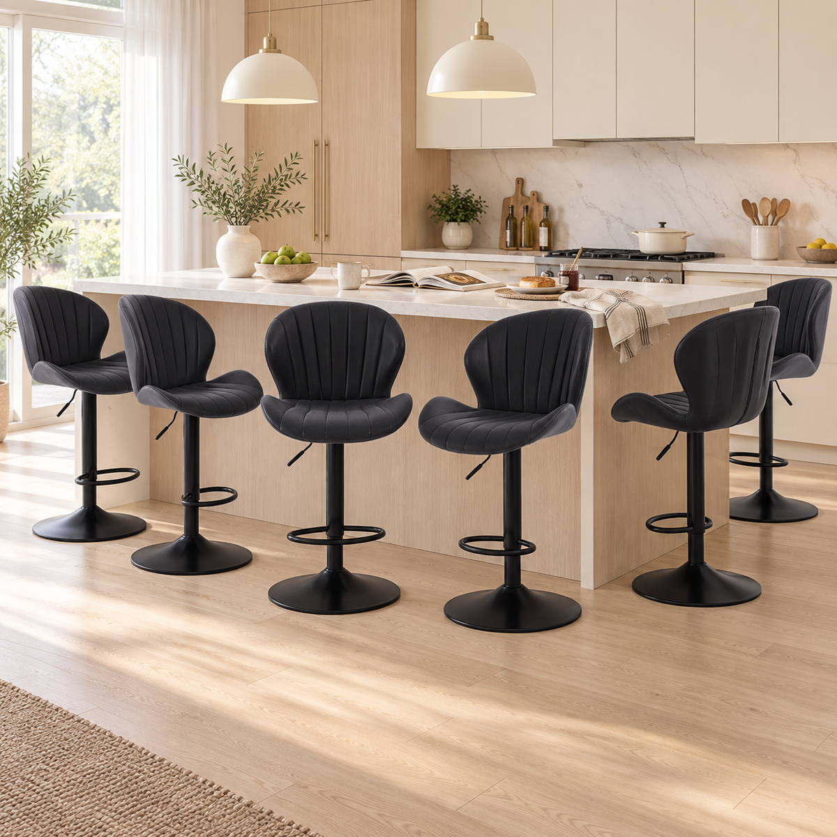 Modern Adjustable Swivel Bar Stools with Fabric Upholstery