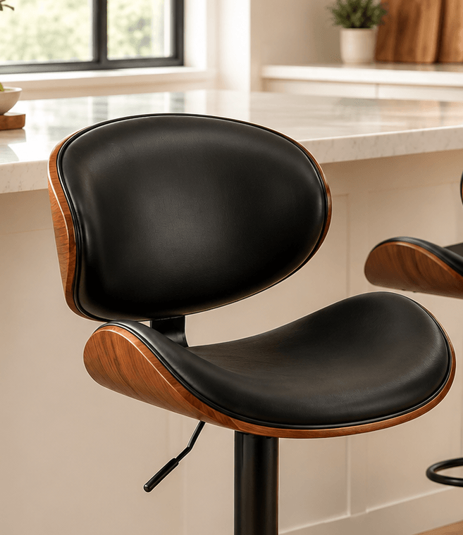 Modern Adjustable Wood Swivel Bar Stools with PU Leather