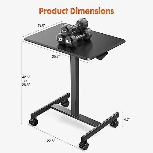 Adjustable Height Rolling Laptop Desk – Mobile Sit-Stand Desk with Wheels