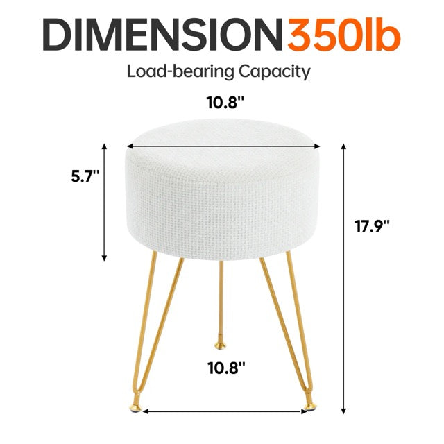 Round Ottoman Vanity Stool with Gold Metal Legs