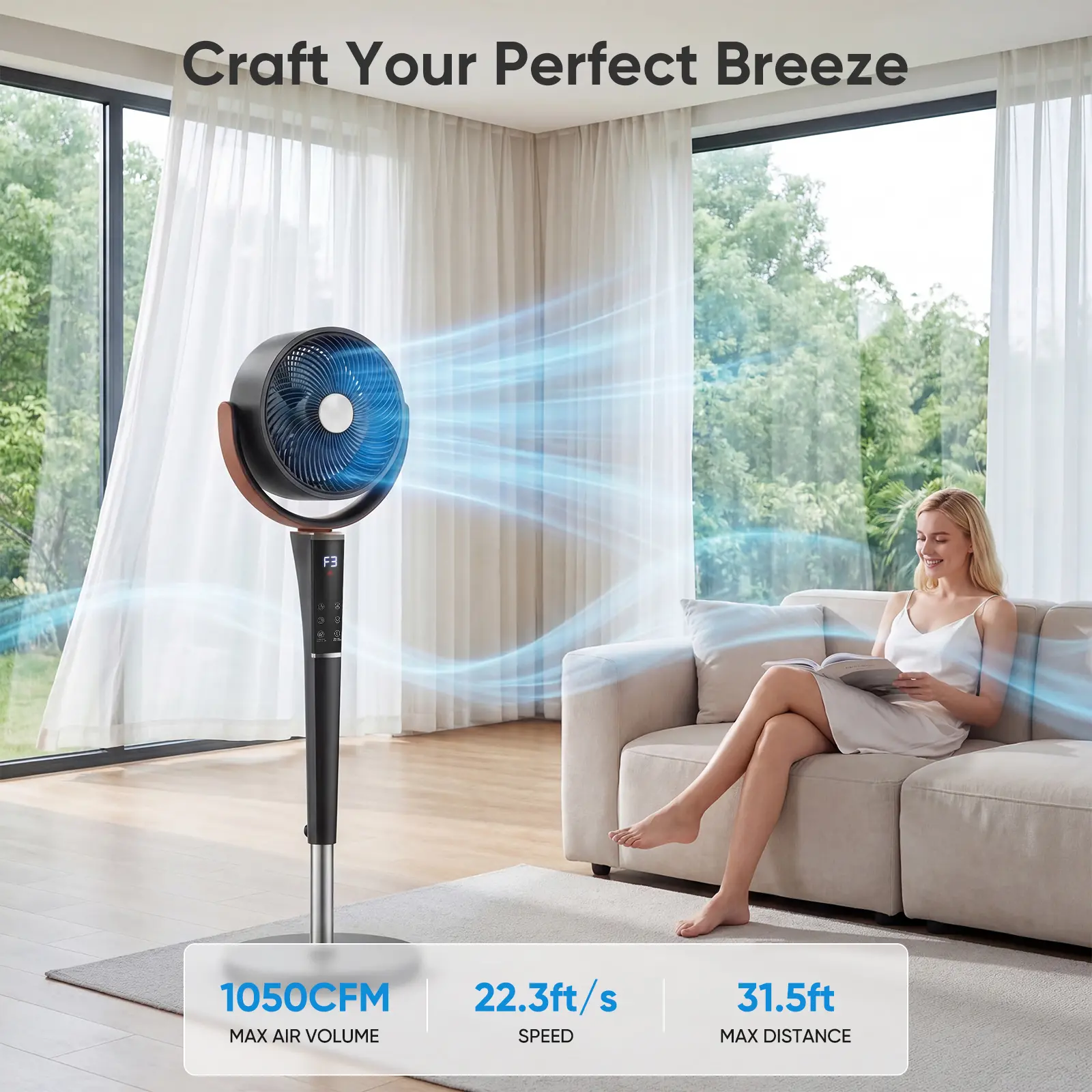 Quiet DC Pedestal Fan for Bedroom – 15 Speeds, 120° Oscillation & Remote Control