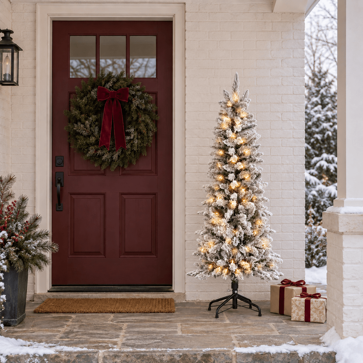 Pre-Lit Fraser Fir Pencil Artificial Christmas Tree with Warm Lights for Holiday Decor