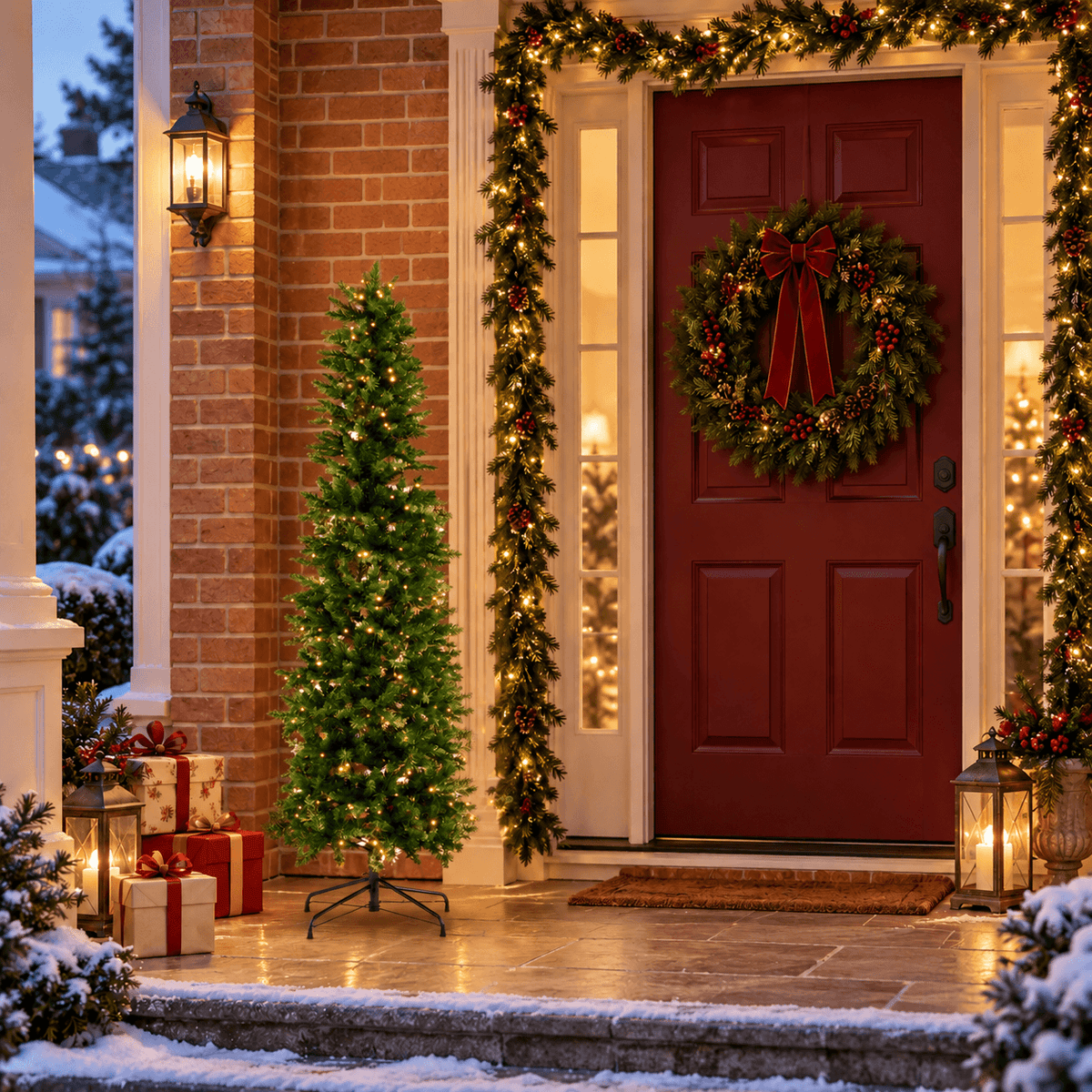 Pre-Lit Fraser Fir Pencil Artificial Christmas Tree with Warm Lights for Holiday Decor