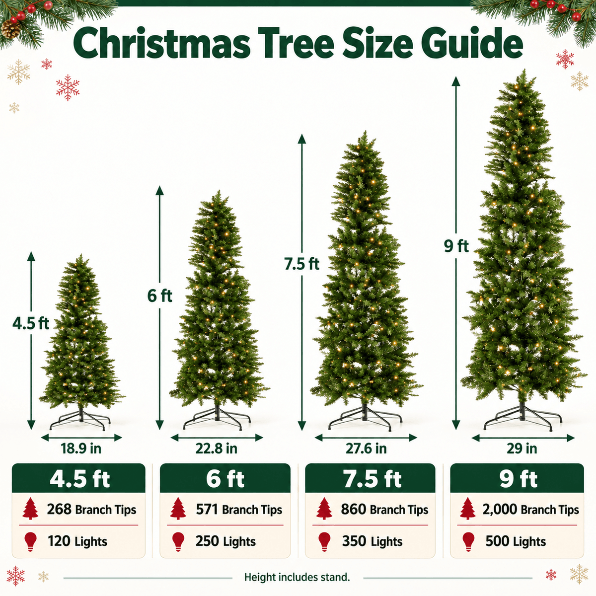 Pre-Lit Fraser Fir Pencil Artificial Christmas Tree with Warm Lights for Holiday Decor