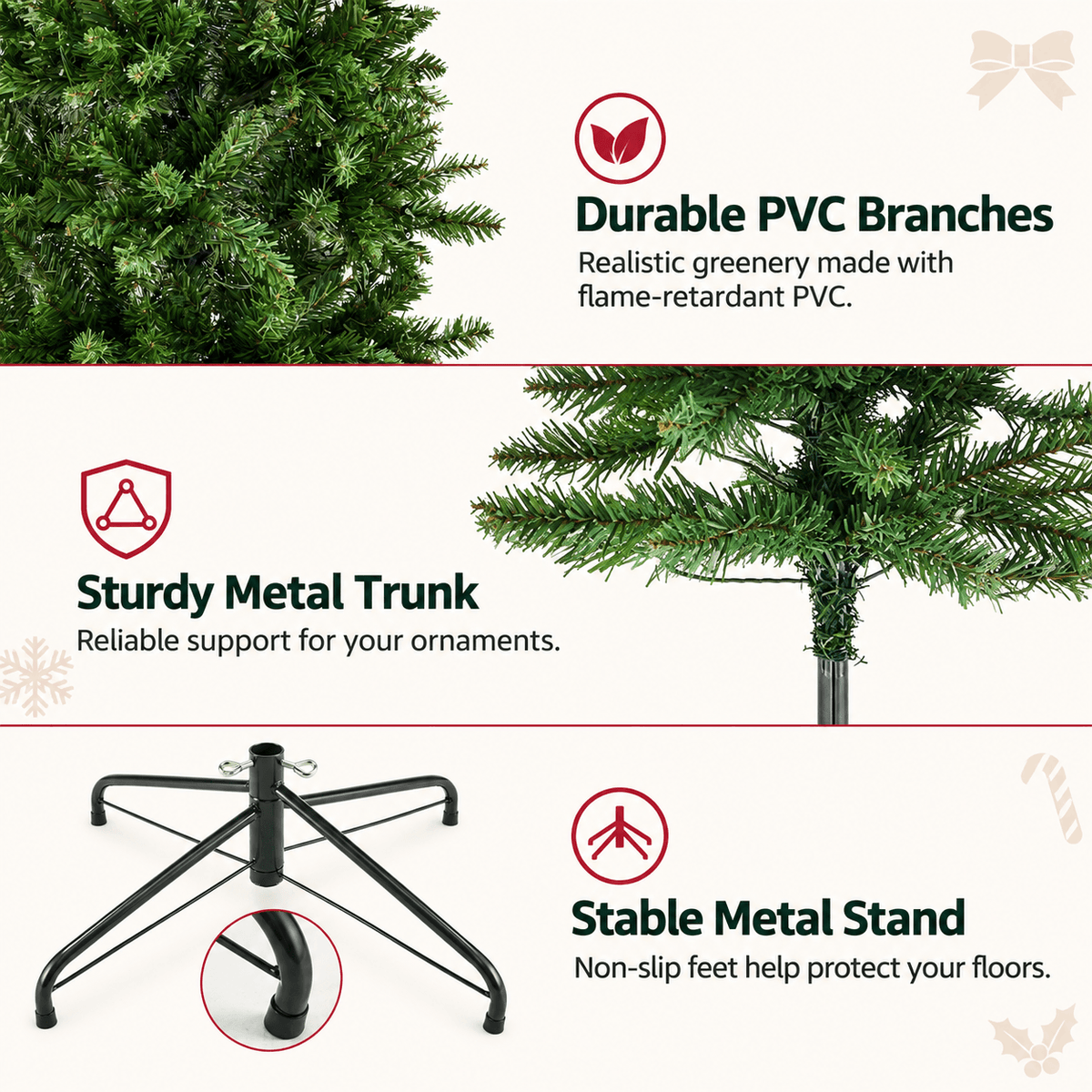 Pre-Lit Fraser Fir Pencil Artificial Christmas Tree with Warm Lights for Holiday Decor