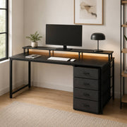LED Computer Desk with Drawers and Charging