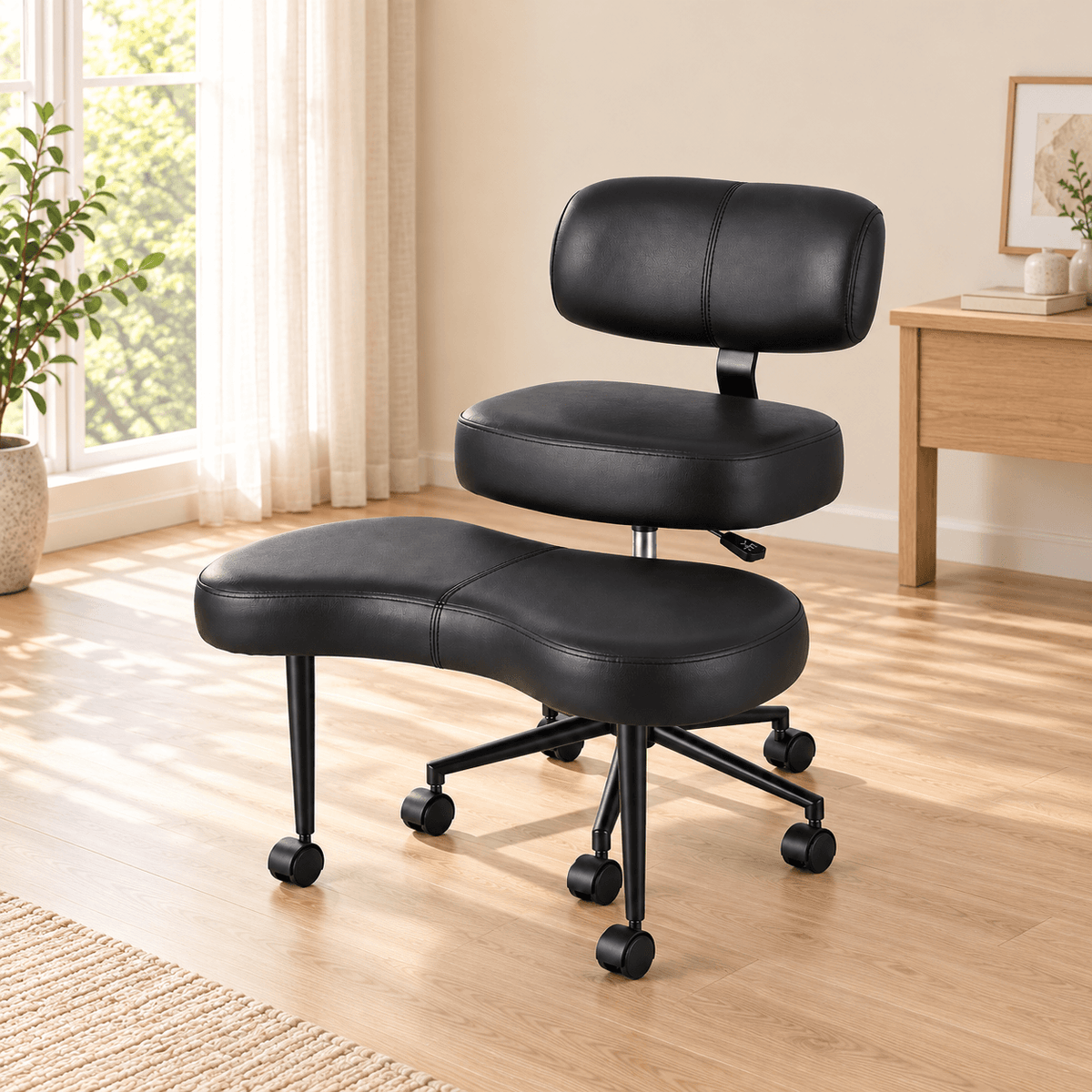 Adjustable Cross-Legged Office Chair with 360° Swivel Footrest