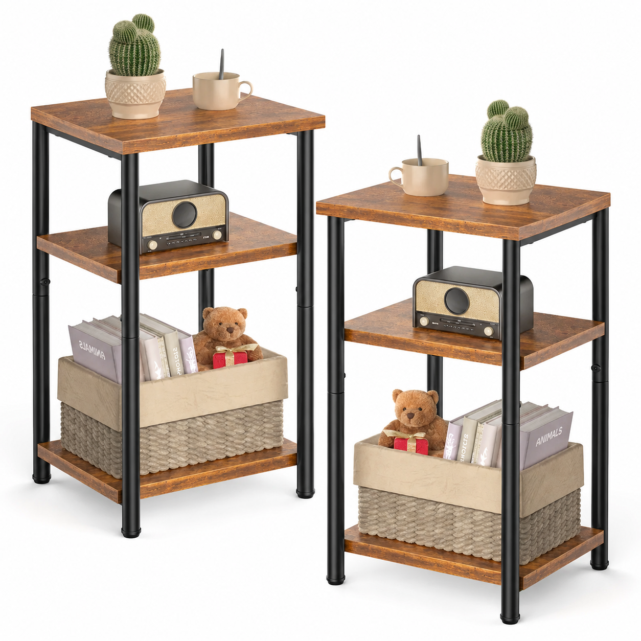 3-Tier Side Table with Storage Shelves – Small End Table for Bedroom, Living Room & Office