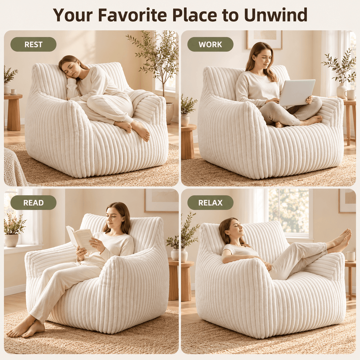 Bean Bag Sofa Chair with High-Resilience Foam Filling for Living Room