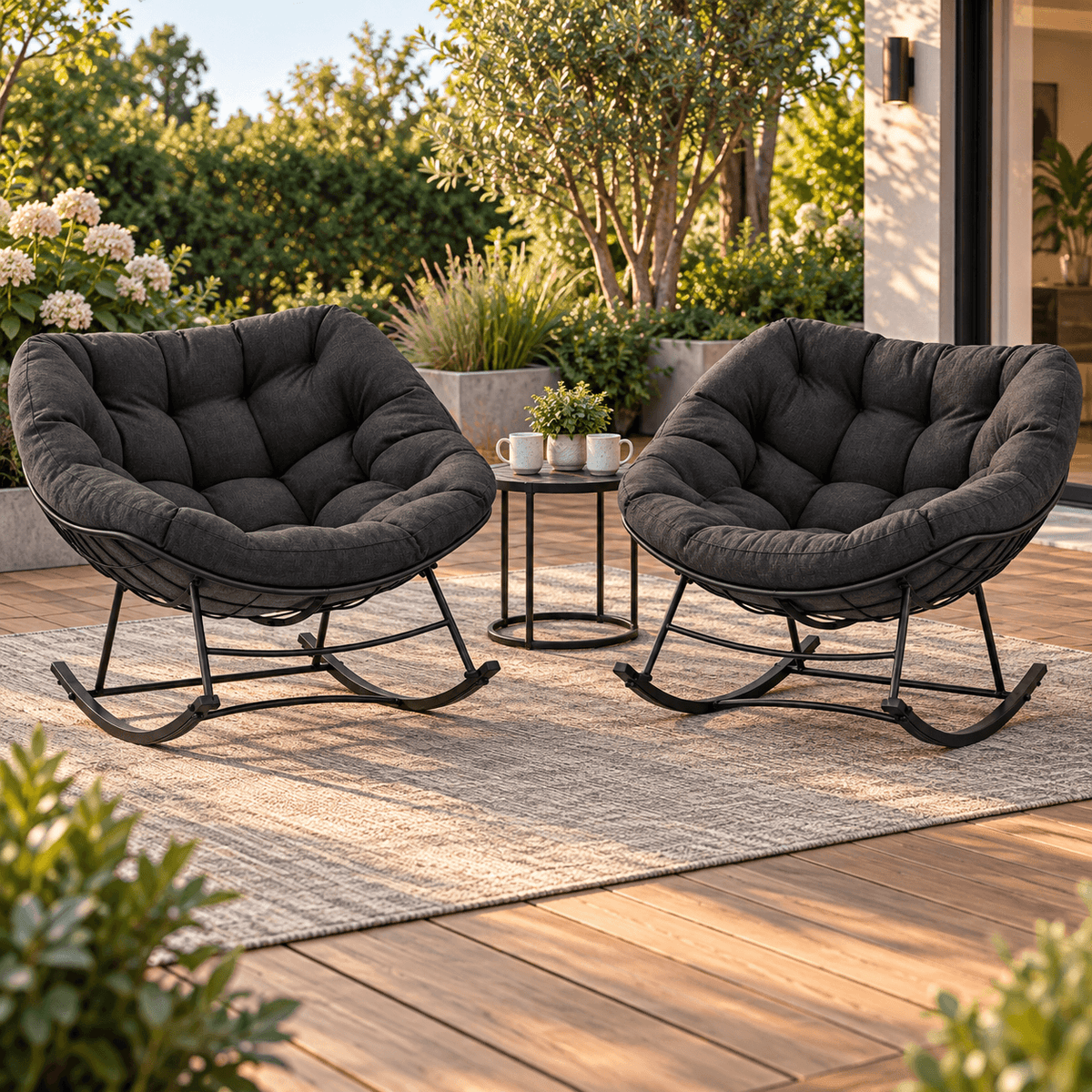Oversized Rocking Egg Lounge Chair with Cushion, for Patio, Garden, Living Room