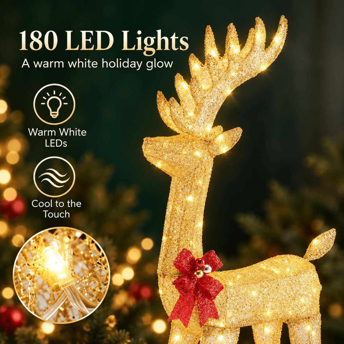 Glowing Christmas Reindeer & Sleigh Decor with 180 LED Lights – Indoor & Outdoor Holiday Display