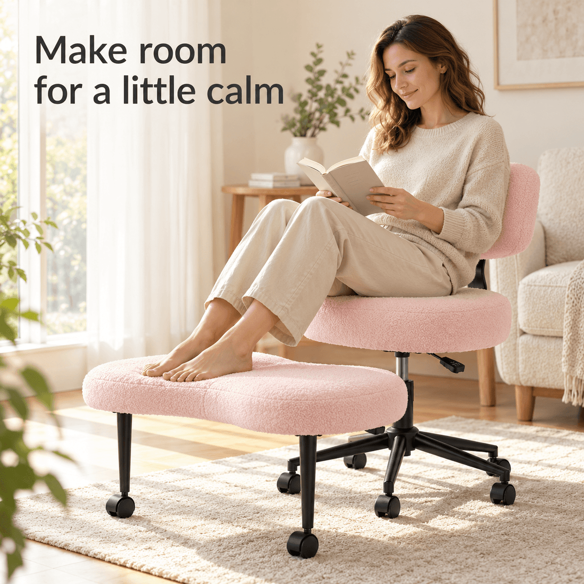 Adjustable Cross-Legged Office Chair with 360° Swivel Footrest
