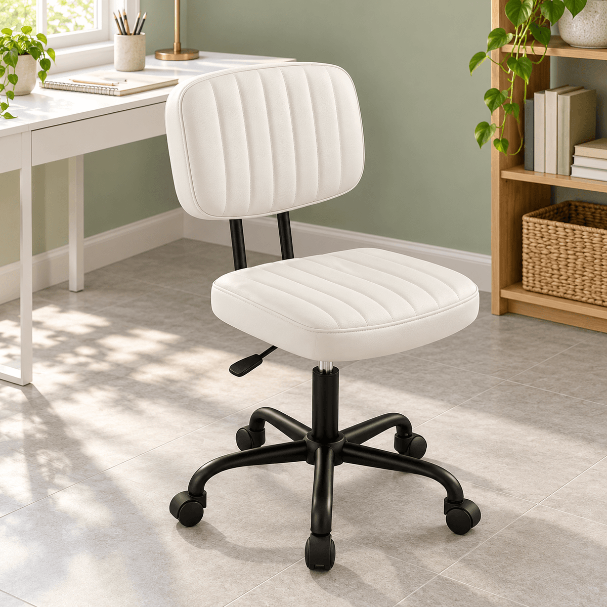 Armless PU Leather Home Office Desk Chair – Height Adjustable Rolling Chair