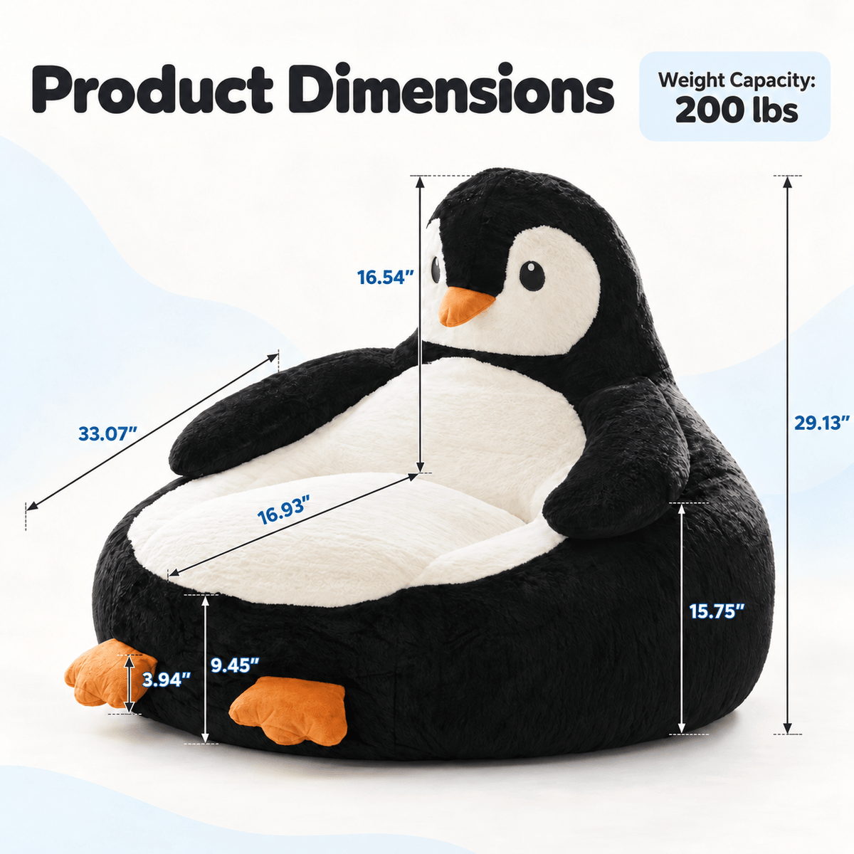 Animal Shaped Bean Bag Chair for Kids, Cute Kangaroo & Penguin Plush Mini Sofa with Washable Cover