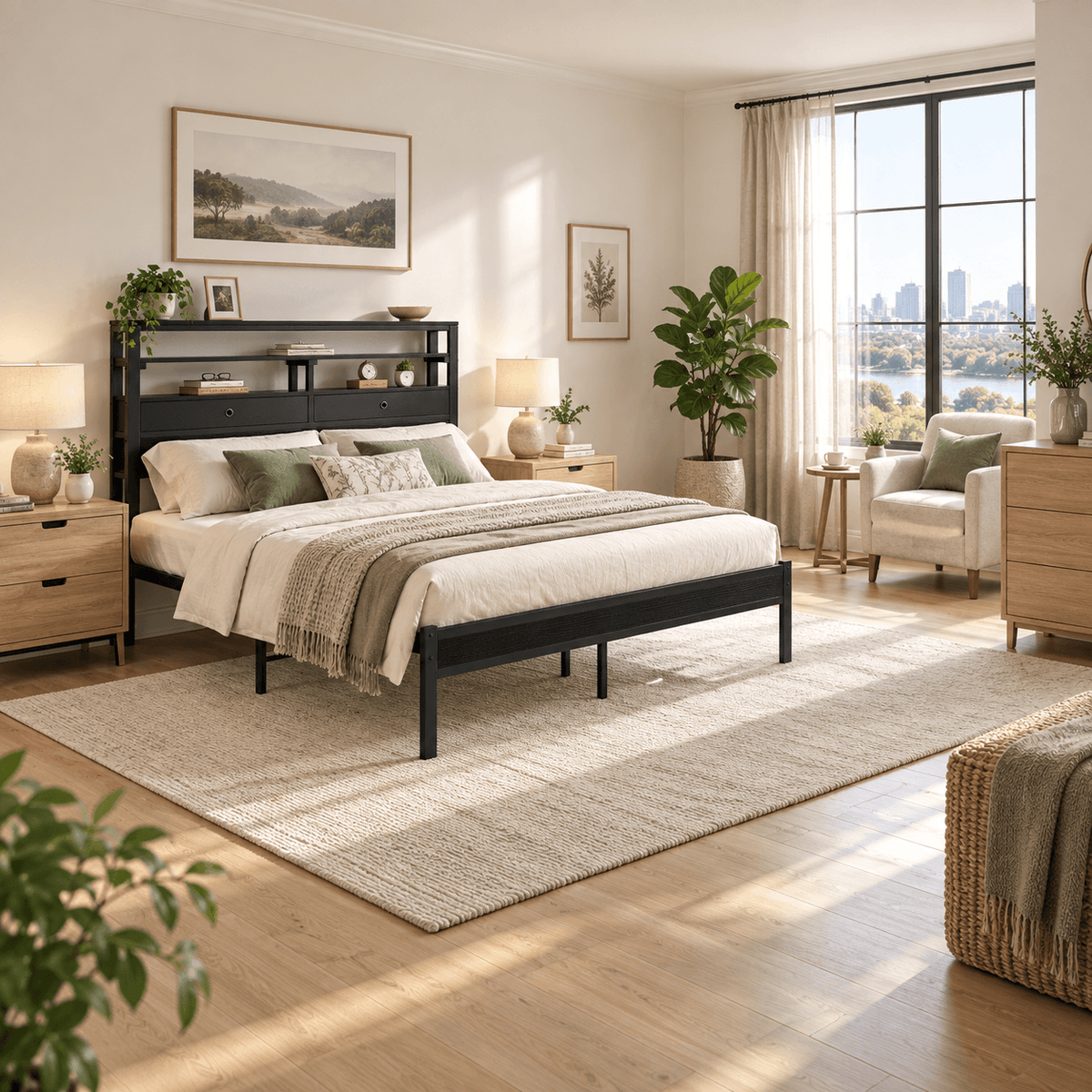 Platform Bed Frame with LED Lights, Charging Station & Storage Drawers – Twin, Full, Queen & King