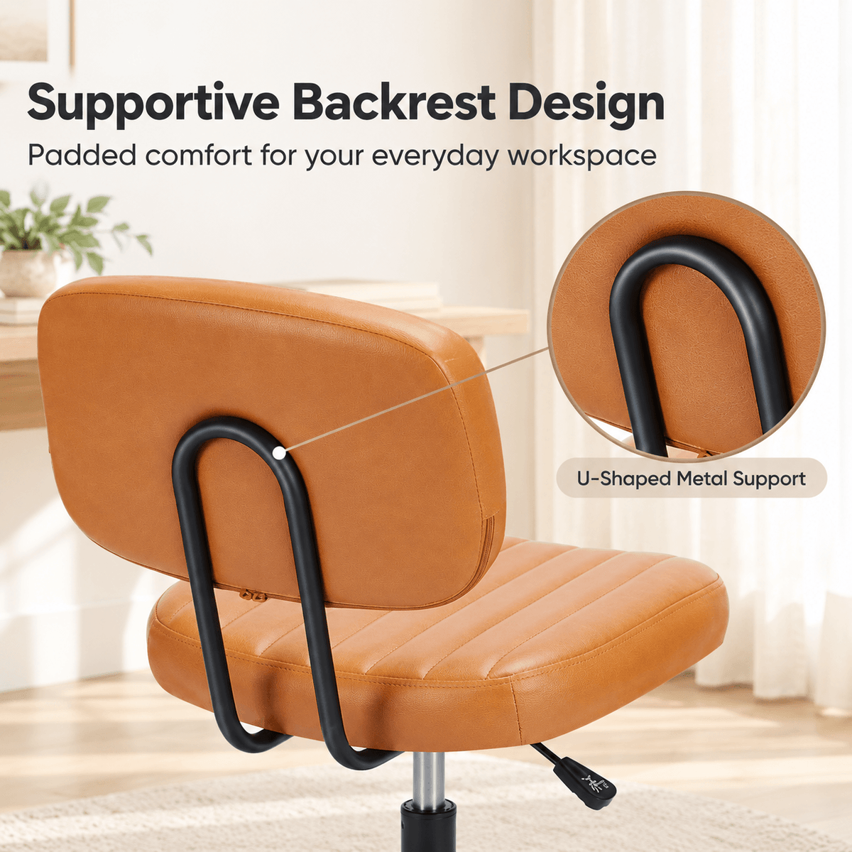 Armless PU Leather Home Office Desk Chair – Height Adjustable Rolling Chair