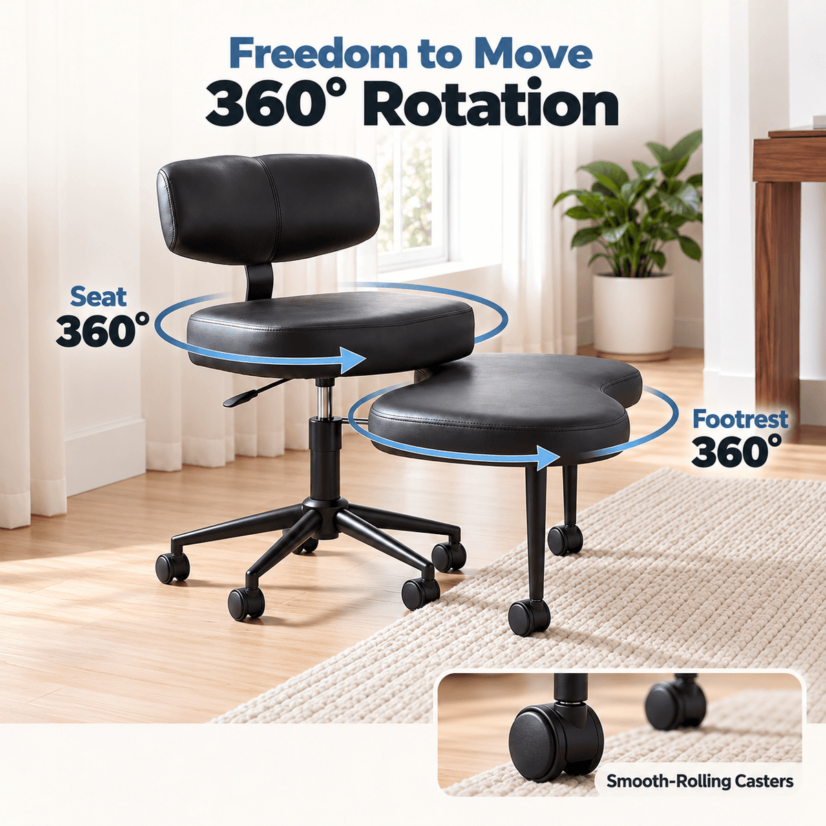 Adjustable Cross-Legged Office Chair with 360° Swivel Footrest