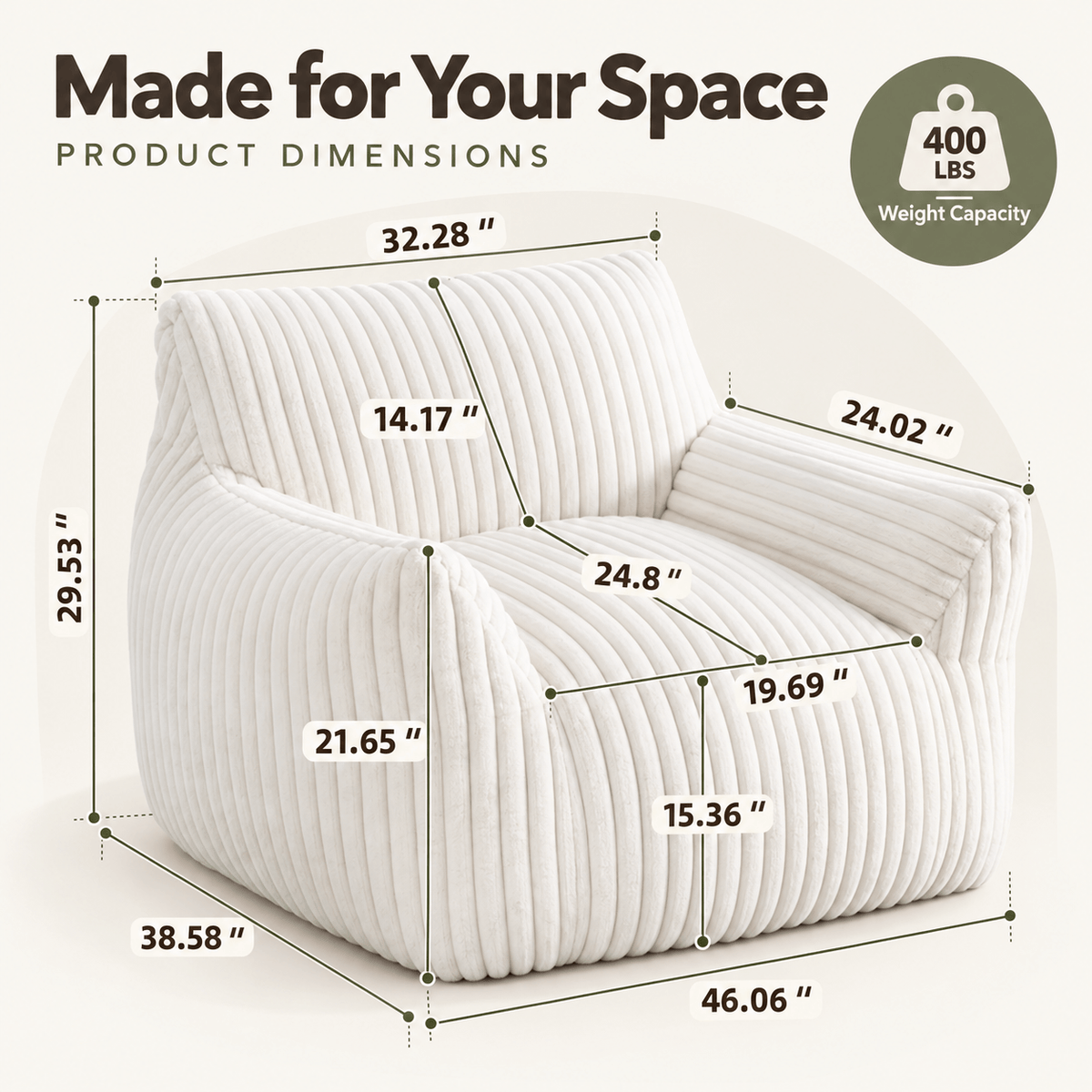 Bean Bag Sofa Chair with High-Resilience Foam Filling for Living Room