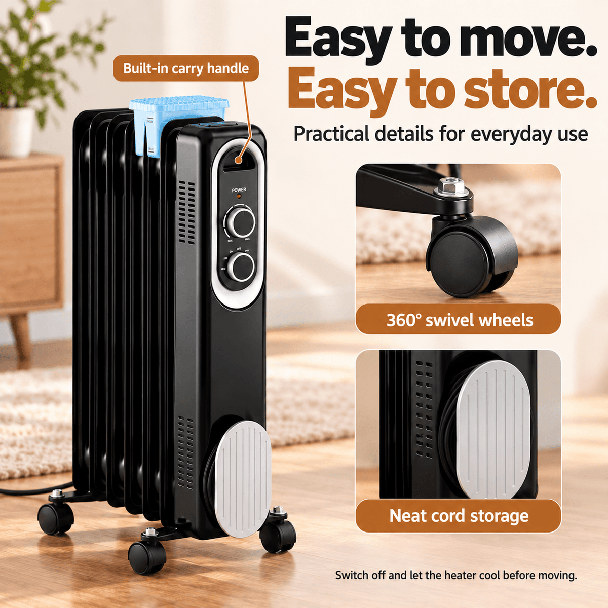 1500W Portable Space Heater with Adjustable Thermostat