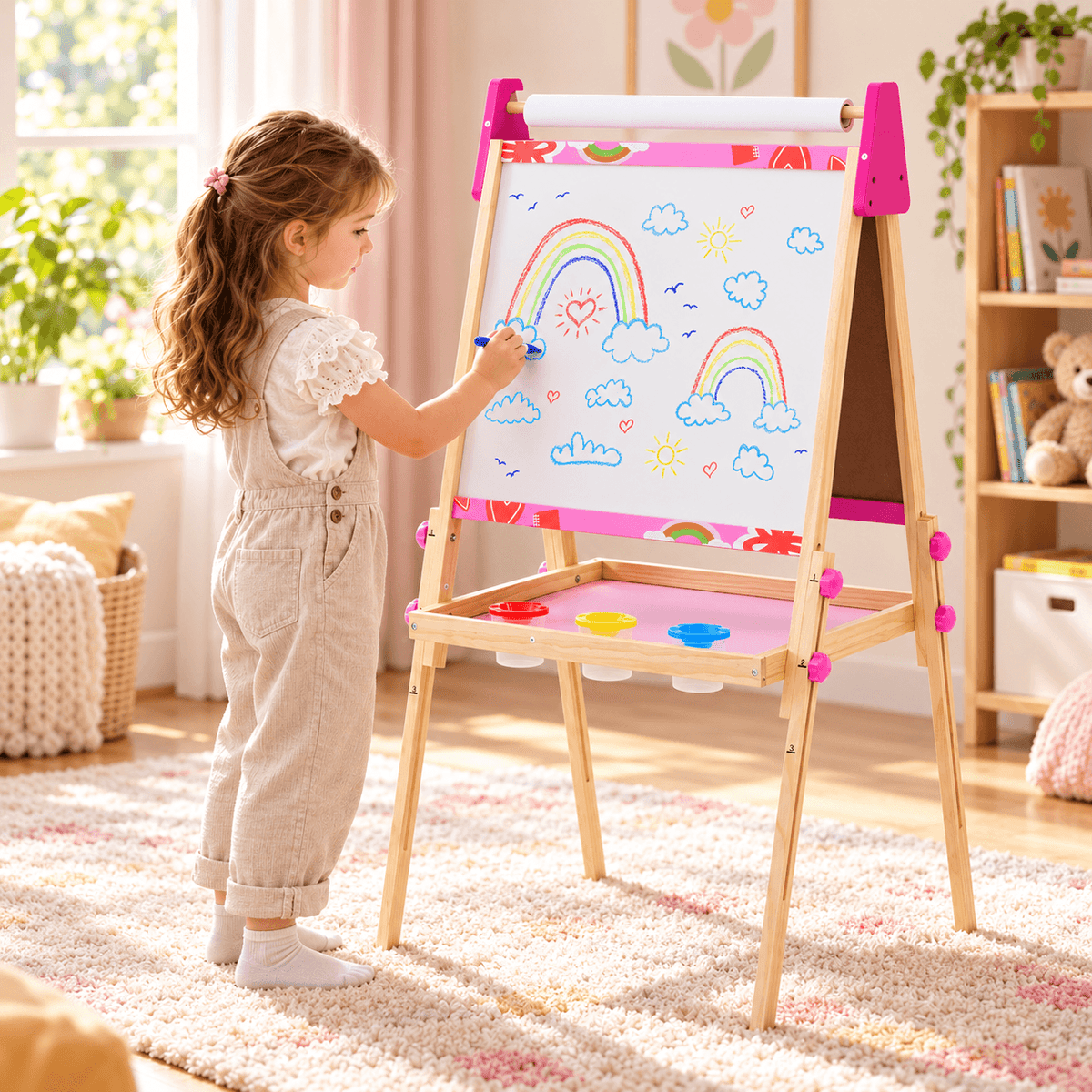 Adjustable Kids Art Easel with Double-Sided Board