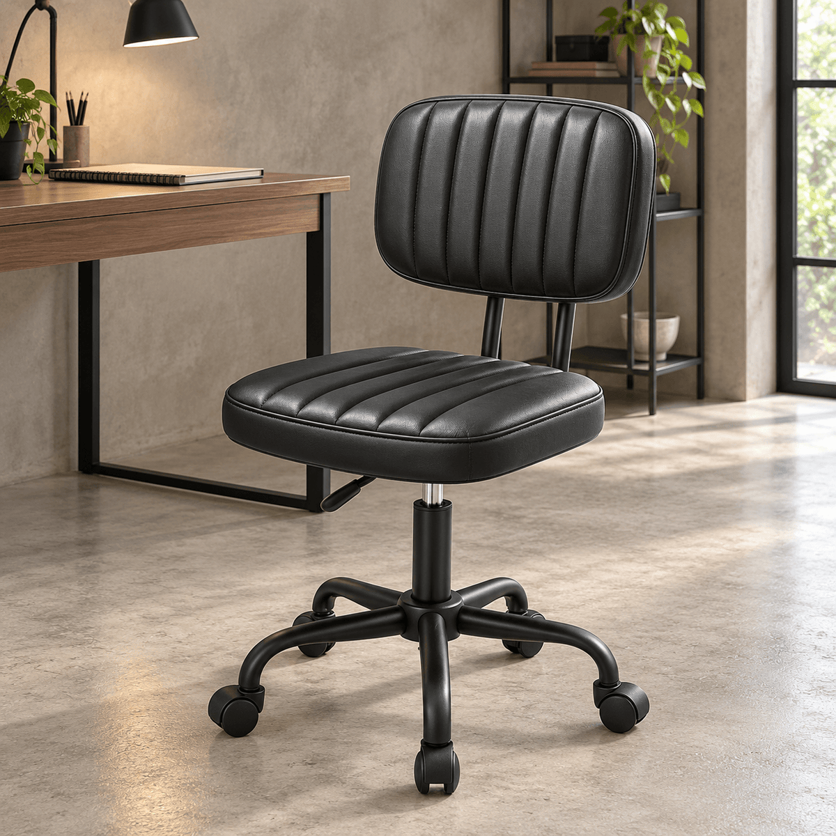 Armless PU Leather Home Office Desk Chair – Height Adjustable Rolling Chair