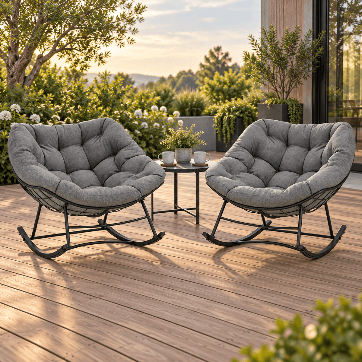 Oversized Rocking Egg Lounge Chair with Cushion, for Patio, Garden, Living Room