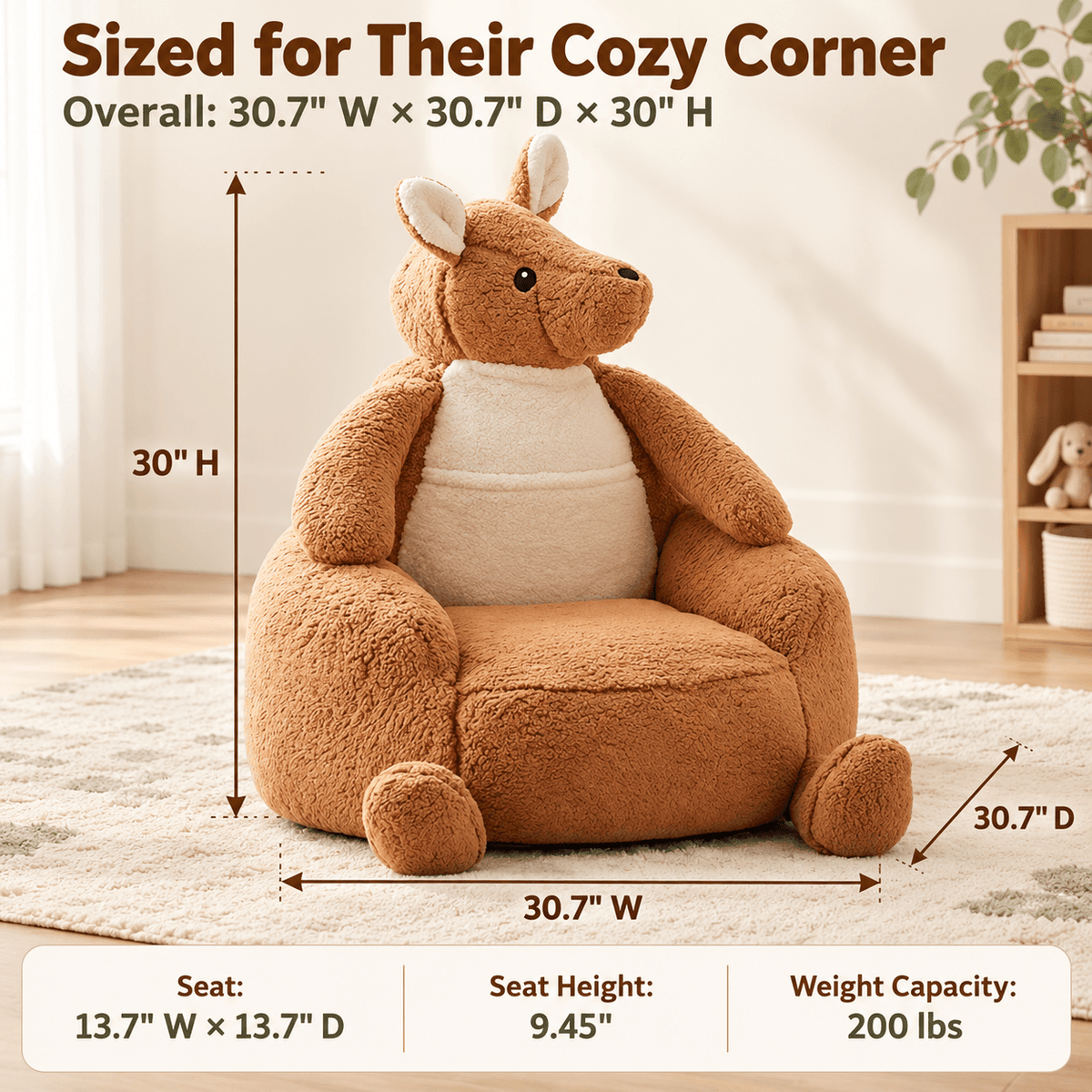 Animal Shaped Bean Bag Chair for Kids, Cute Kangaroo & Penguin Plush Mini Sofa with Washable Cover