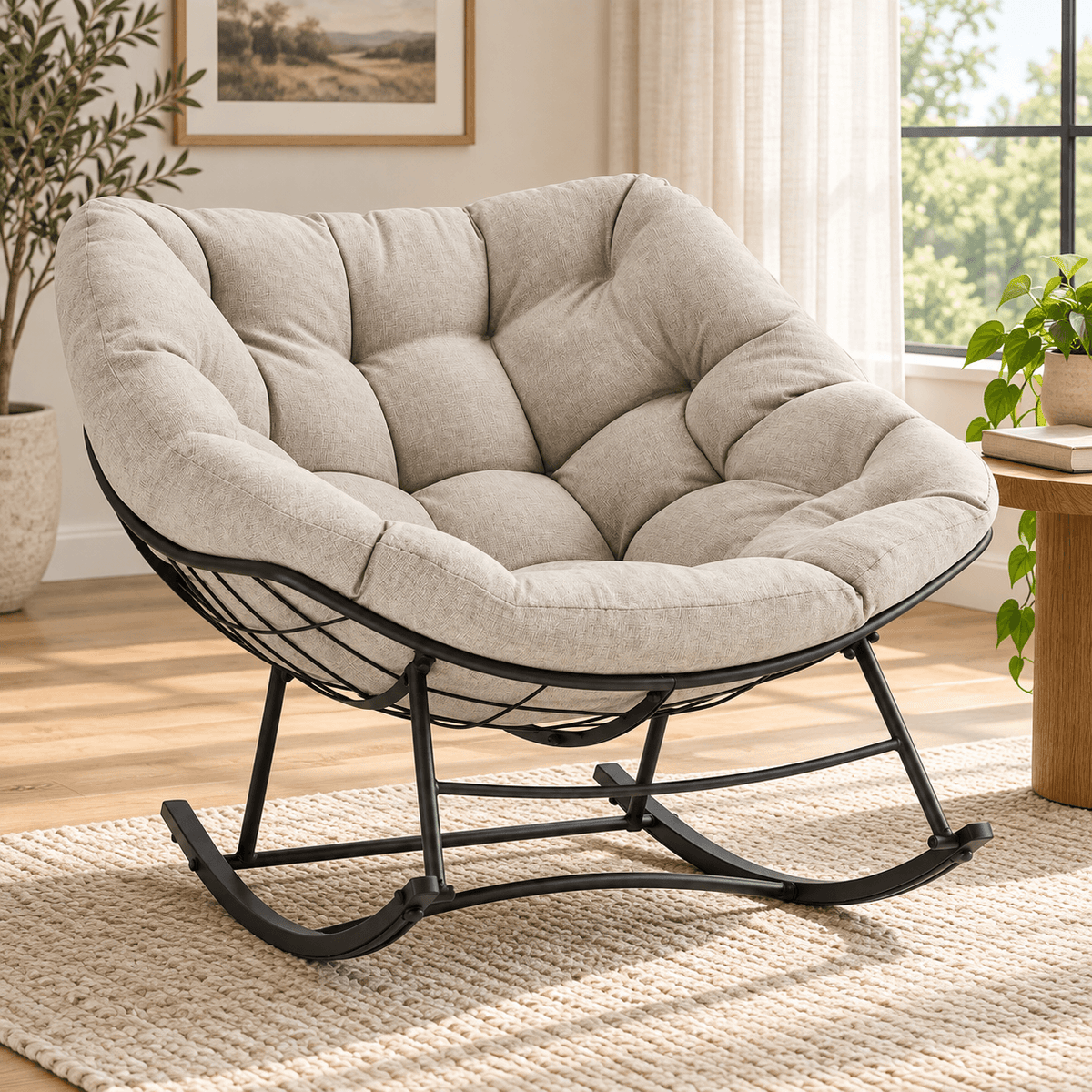 Oversized Rocking Egg Lounge Chair with Cushion, for Patio, Garden, Living Room