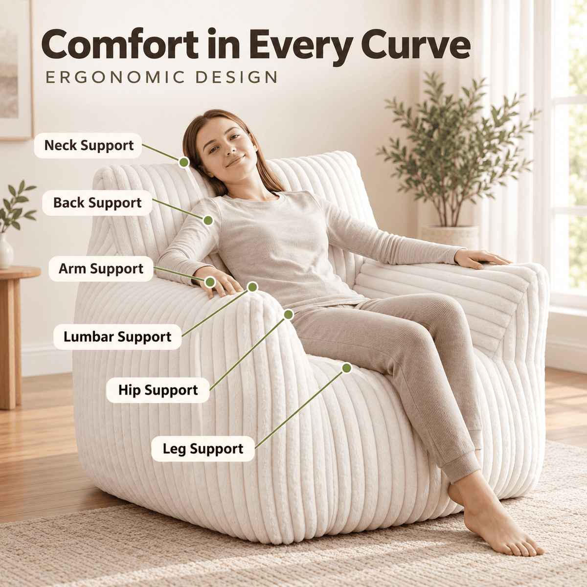 Bean Bag Sofa Chair with High-Resilience Foam Filling for Living Room