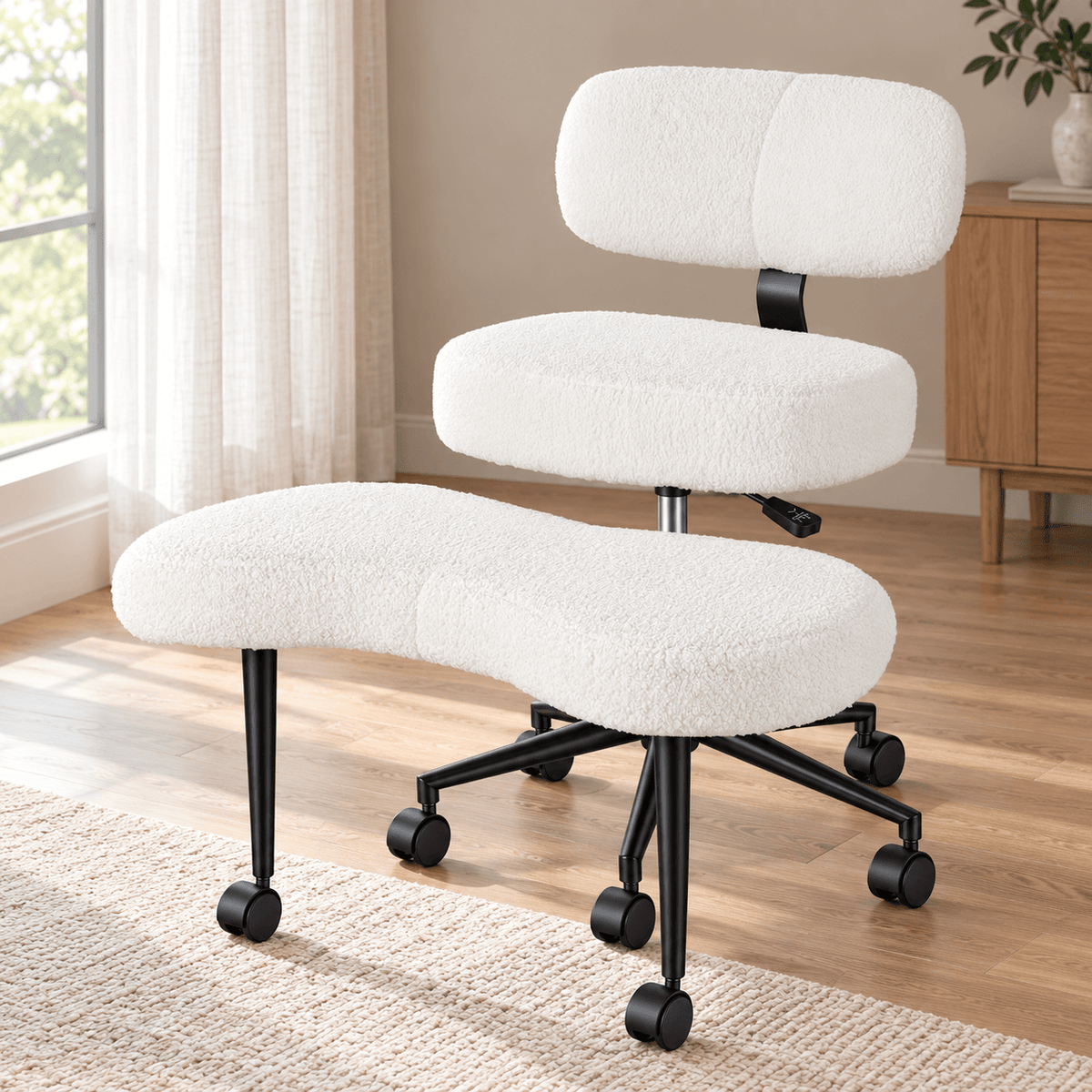 Adjustable Cross-Legged Office Chair with 360° Swivel Footrest