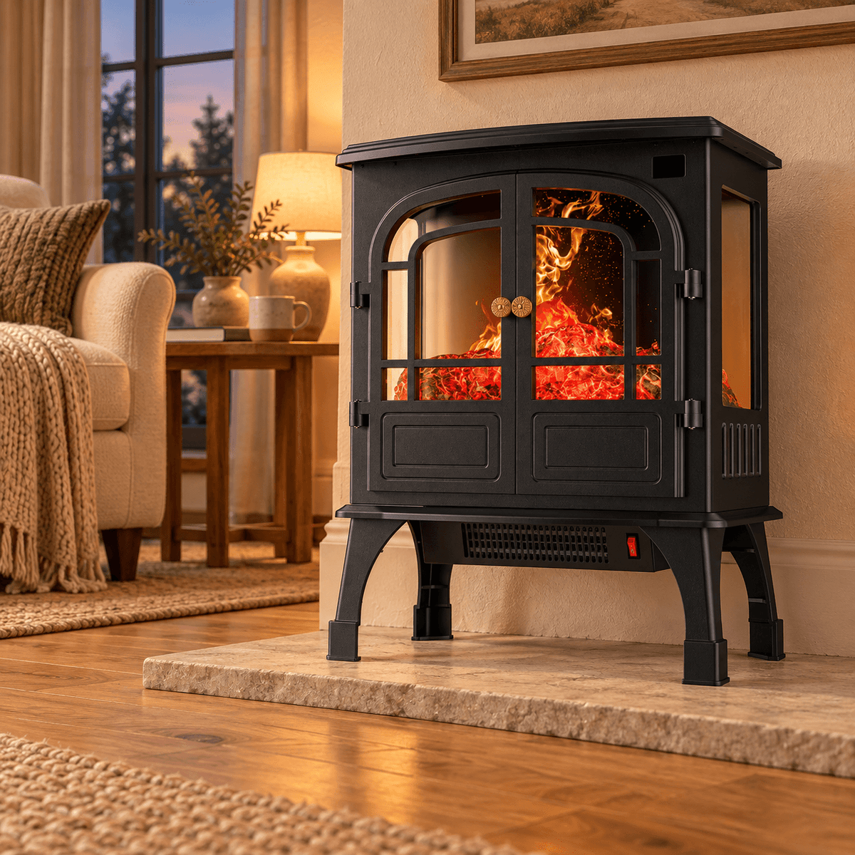 Electric Fireplace Heater with 3 Flame Effects & 2 Heating Modes