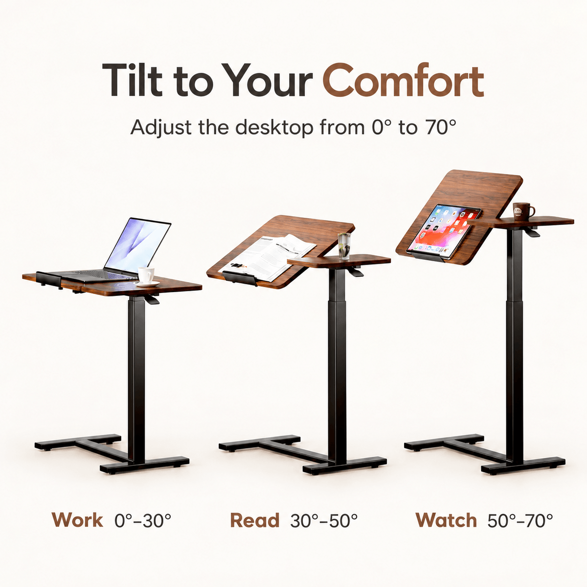 Adjustable Standing Desk with Wheels, Mobile Rolling Laptop Desk for Home Office