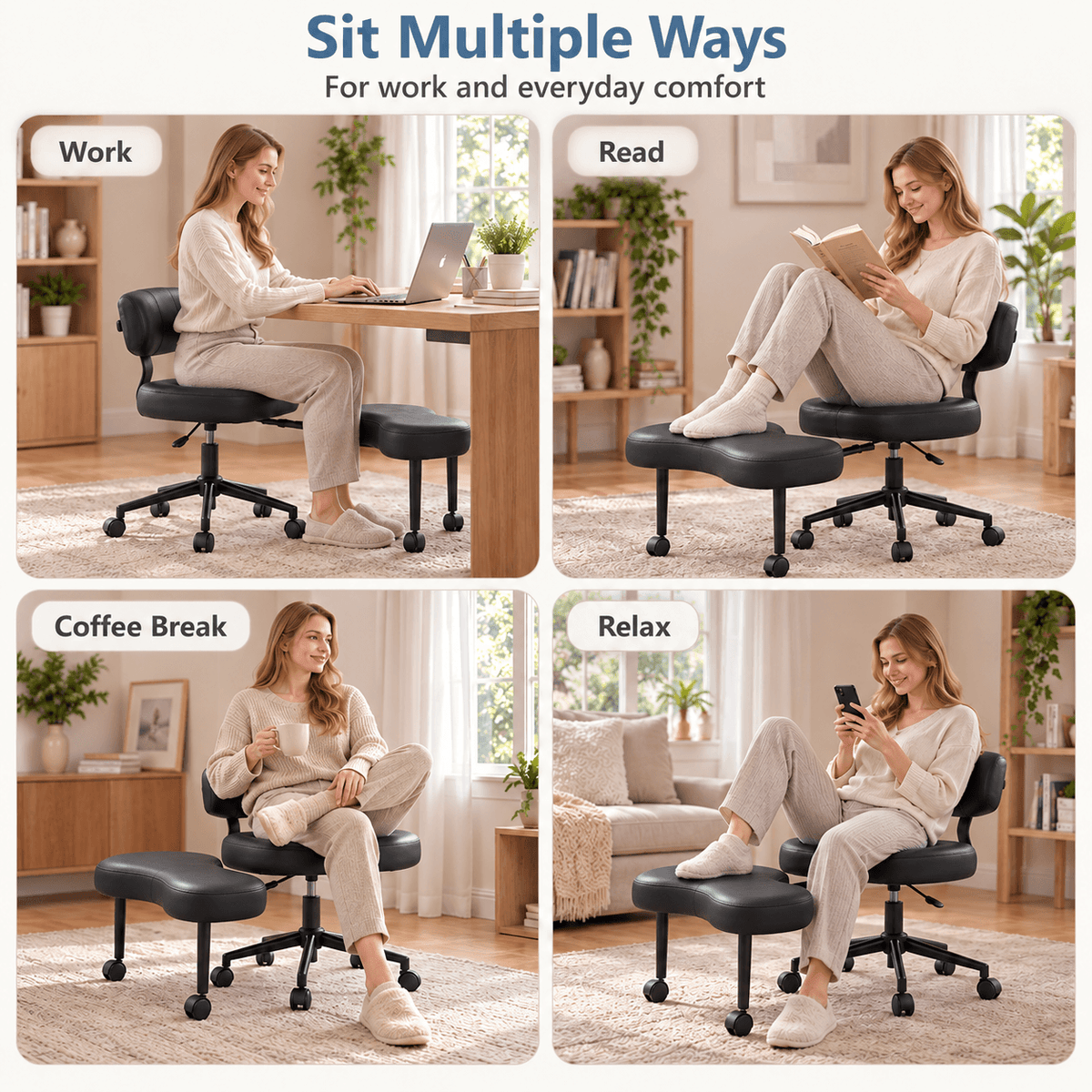 Adjustable Cross-Legged Office Chair with 360° Swivel Footrest
