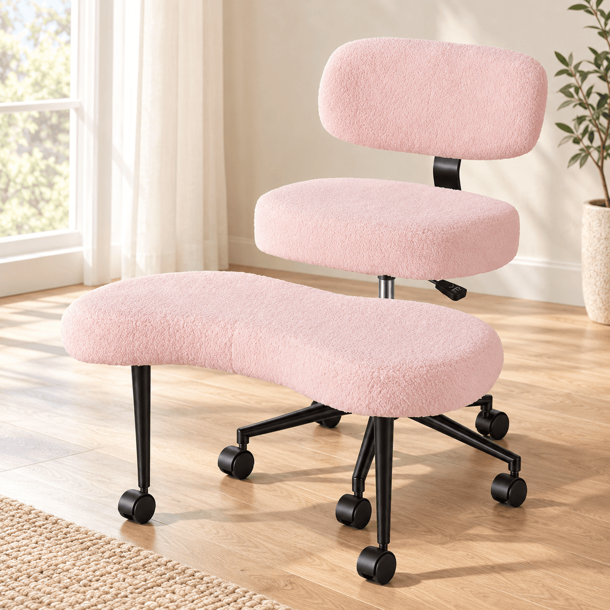 Adjustable Cross-Legged Office Chair with 360° Swivel Footrest