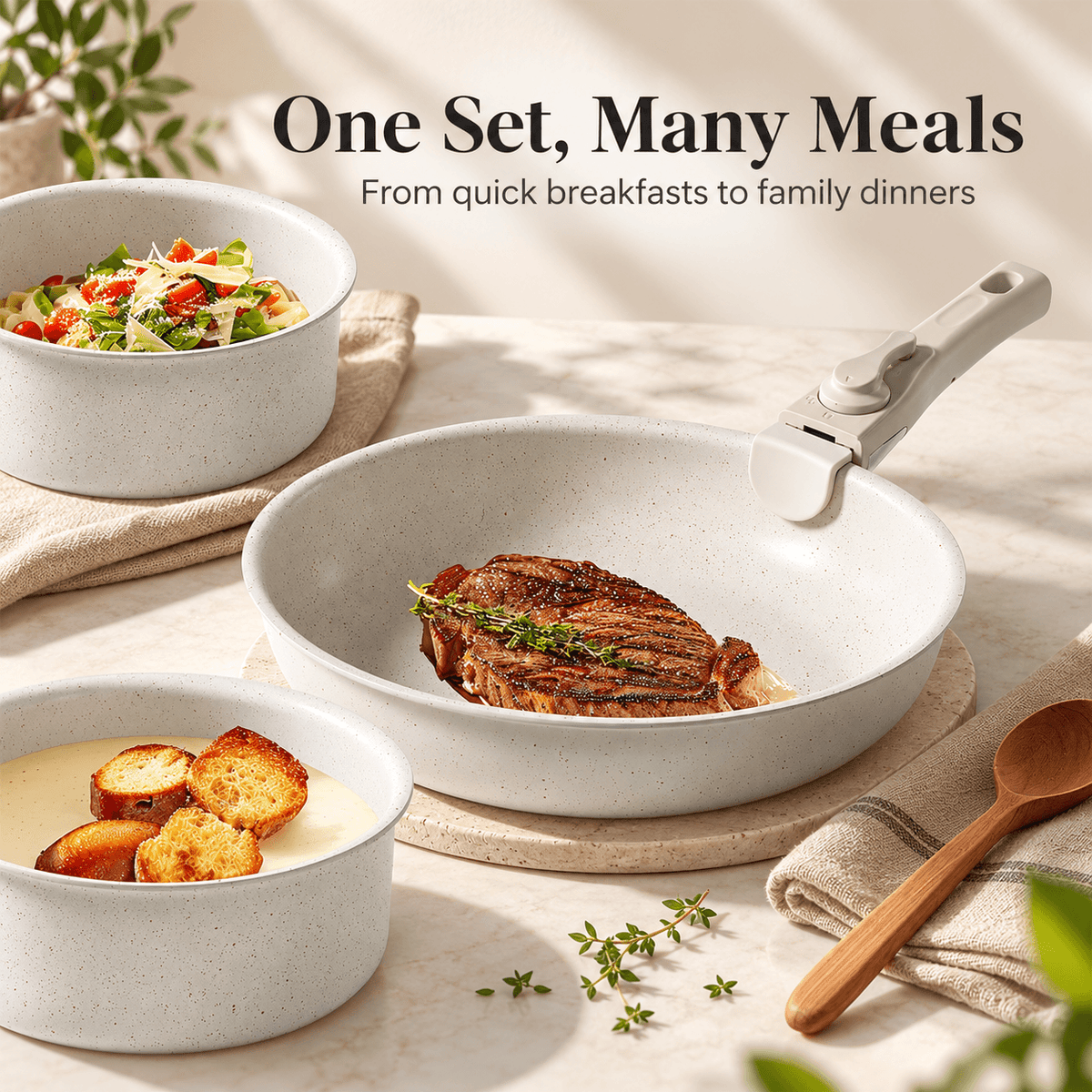 12-Piece Nonstick Cookware Set with Detachable Handles