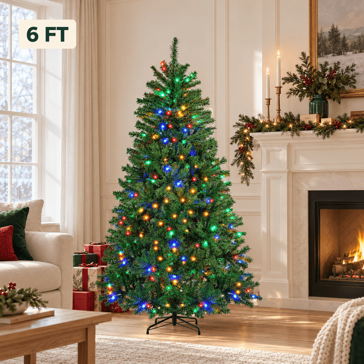 Pre-Lit Artificial Christmas Tree with Color-Changing LED Lights, Green