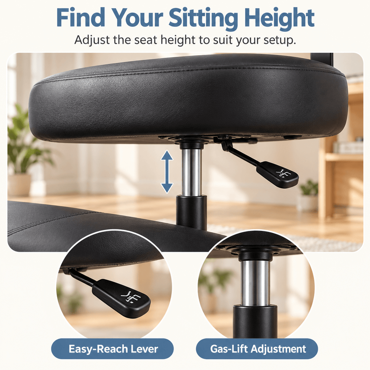 Adjustable Cross-Legged Office Chair with 360° Swivel Footrest