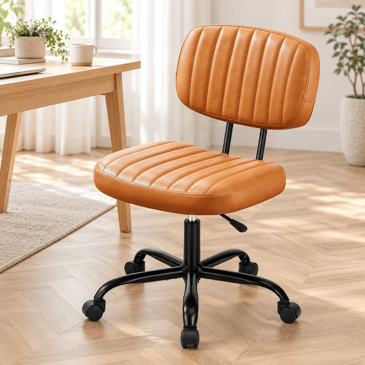 Armless PU Leather Home Office Desk Chair – Height Adjustable Rolling Chair