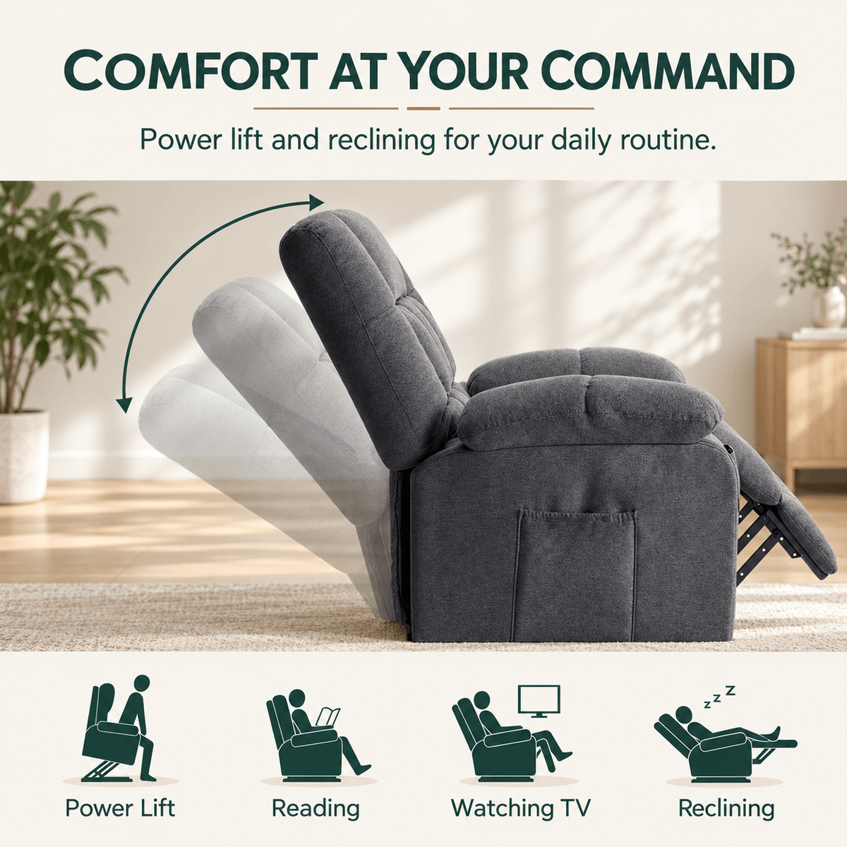 Power Lift Recliner Chair with Massage & Heat, Remote Control