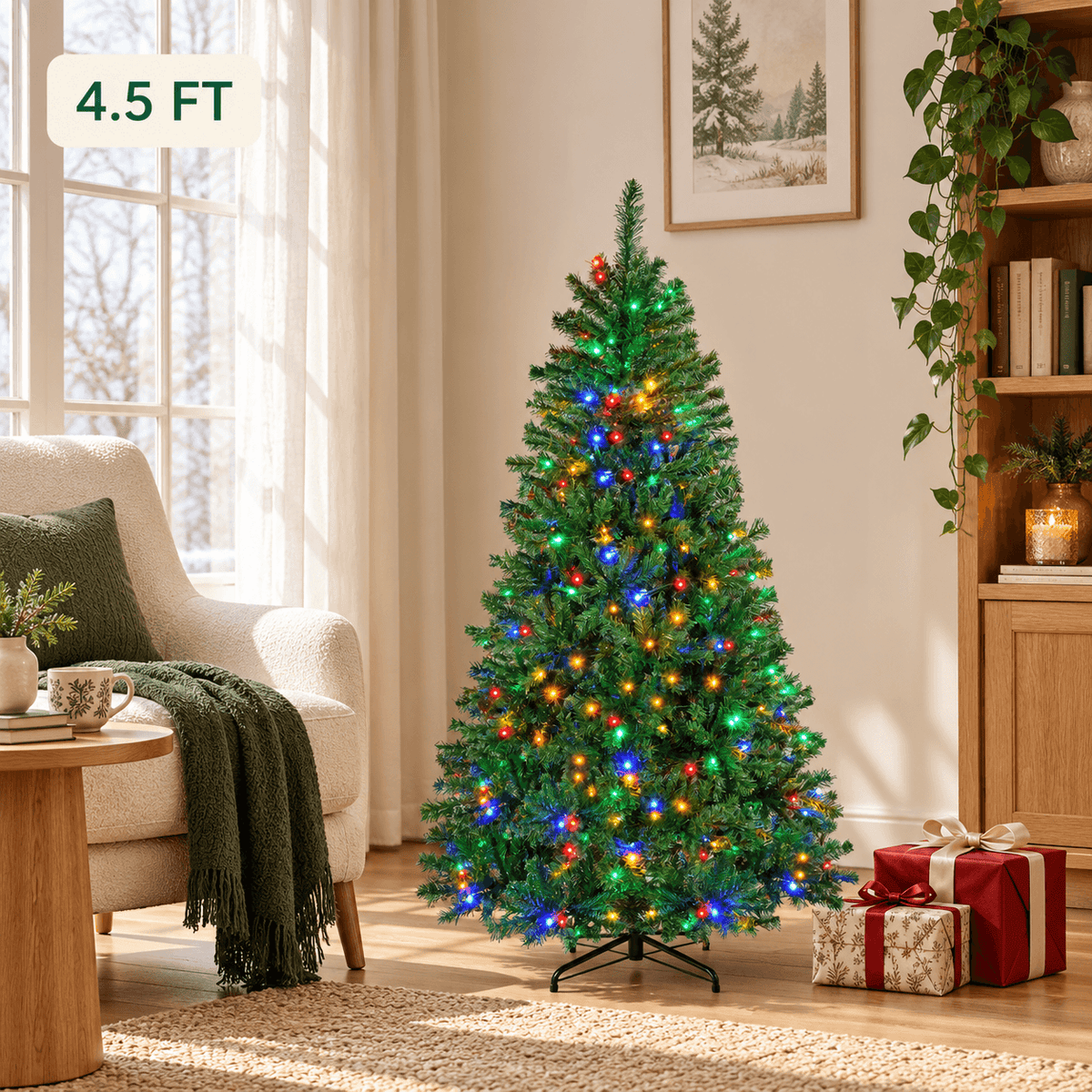 Pre-Lit Artificial Christmas Tree with Color-Changing LED Lights, Green