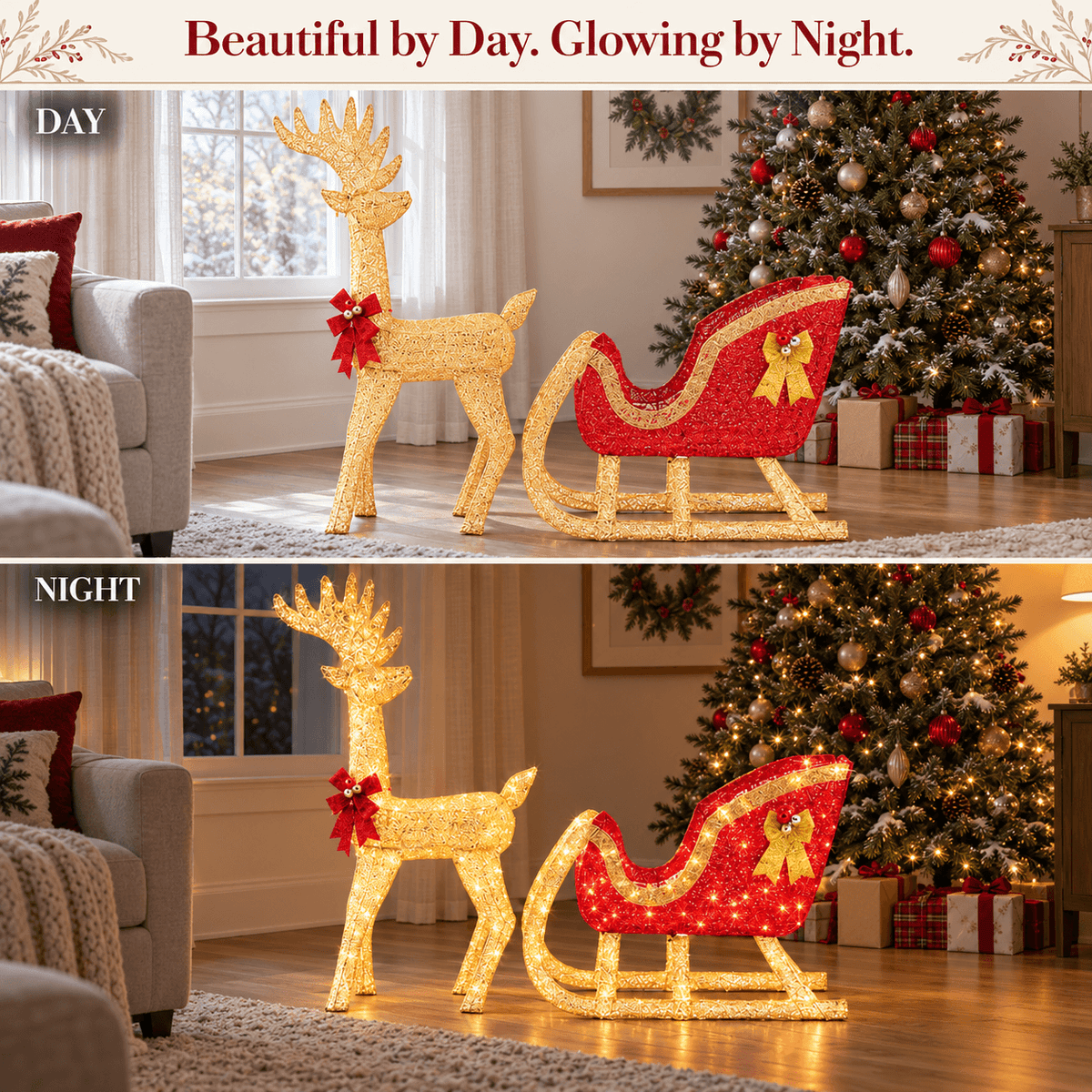 Glowing Christmas Reindeer & Sleigh Decor with 180 LED Lights – Indoor & Outdoor Holiday Display